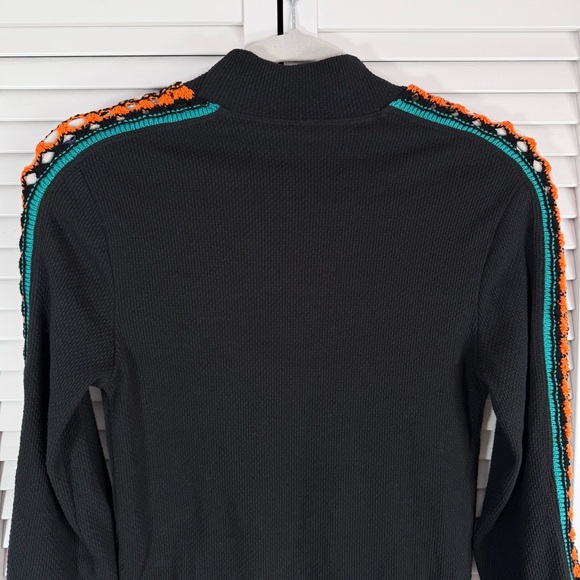 Free People Switch It Up Boho Thermal Mock Neck Crochet Cuff Top Black XL - Picture 7 of 9